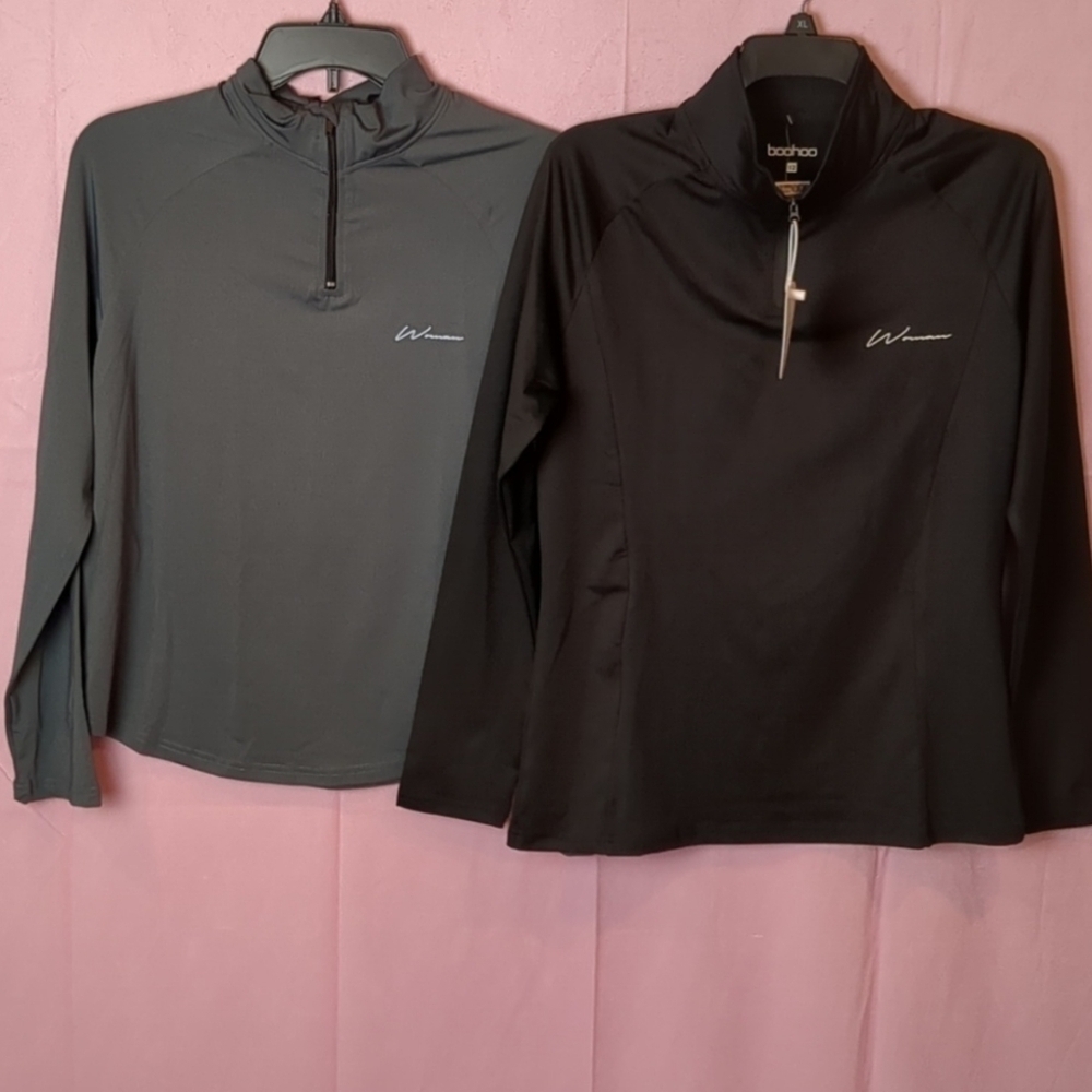 Boohoo Woman 2 Pack Signature 1/4 Zip Workout Track Pullover Tops size 8